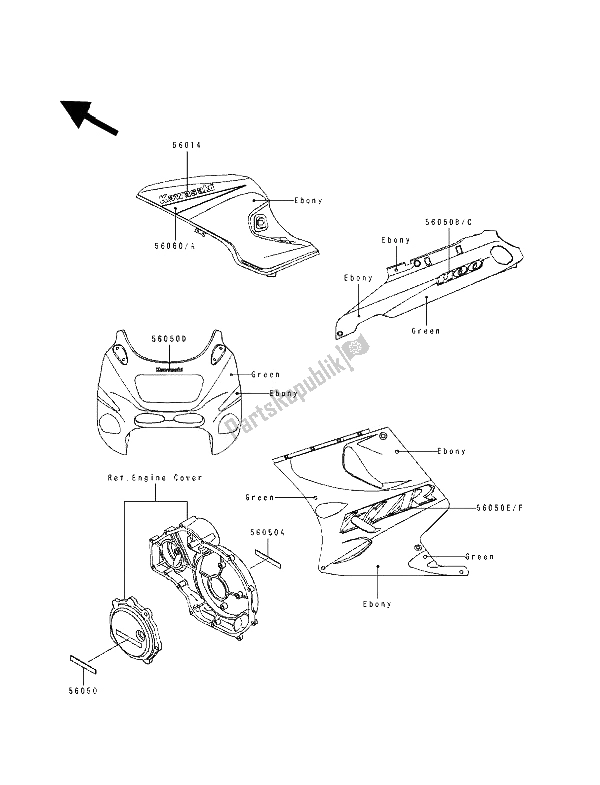All parts for the Decals (ebony & Green) of the Kawasaki ZZ R 1100 1993