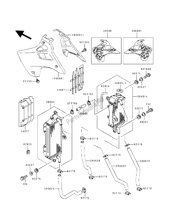 Toutes les pièces pour le Radiateur du Kawasaki KX 125 1992