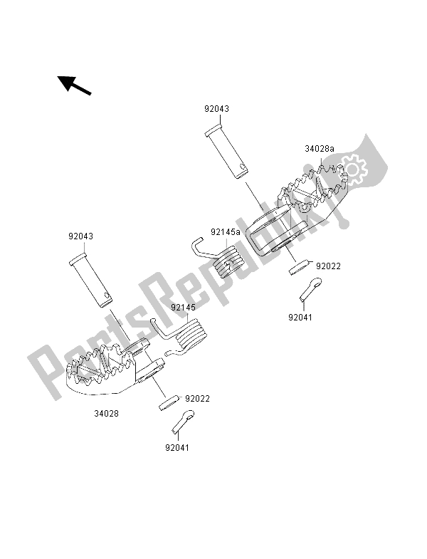 All parts for the Footrests of the Kawasaki KX 65 2000