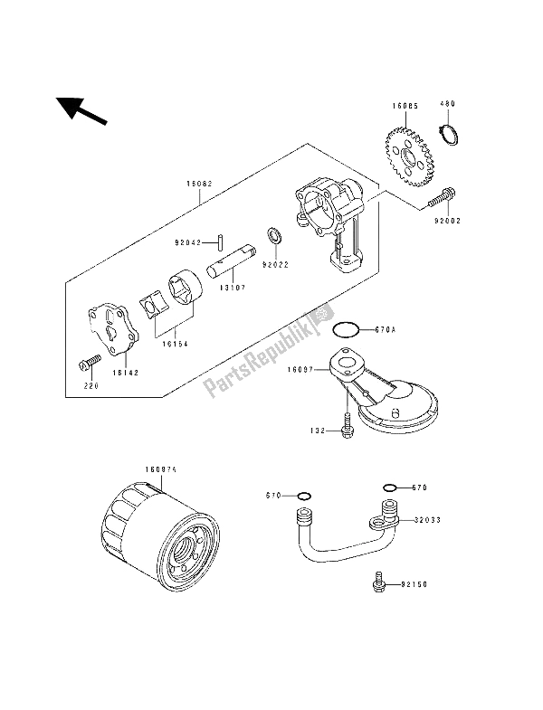 All parts for the Oil Pump of the Kawasaki KLE 500 1992