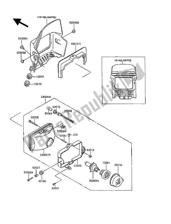 All parts for the Headlamp of the Kawasaki KLR 250 1990