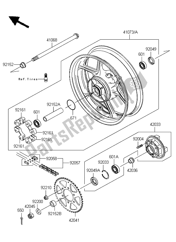 All parts for the Rear Hub of the Kawasaki ER 6F ABS 650 2009