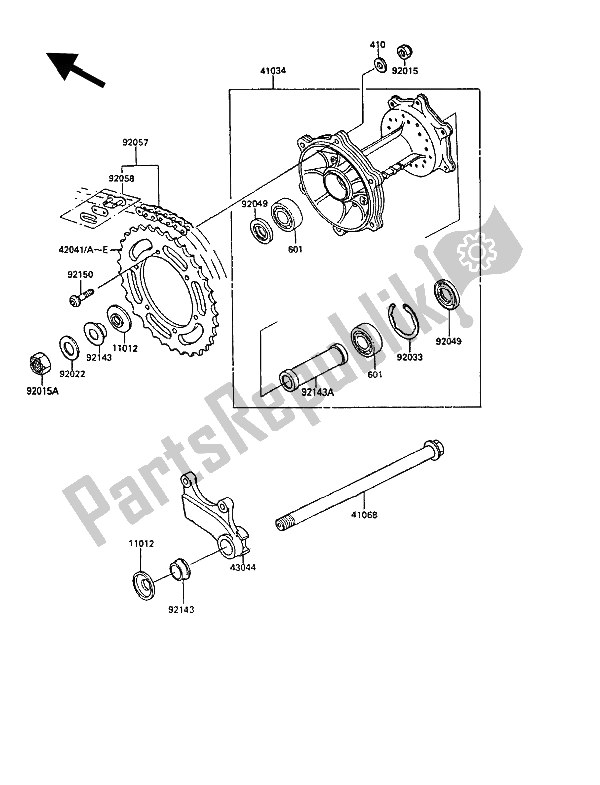 Tutte le parti per il Mozzo Posteriore del Kawasaki KX 250 1989