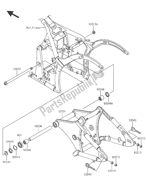 All parts for the Swingarm of the Kawasaki Vulcan 900 Classic 2016