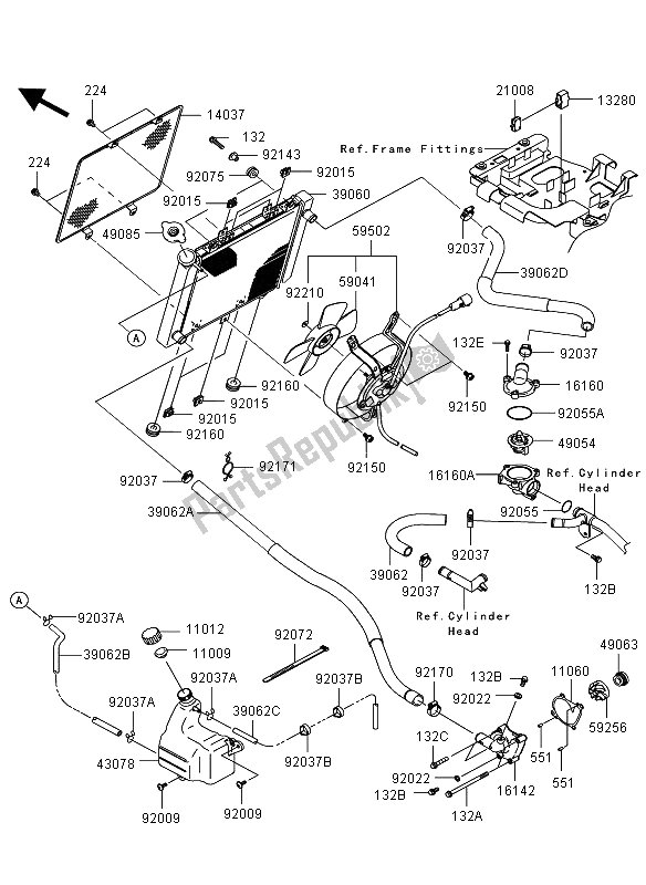 All parts for the Radiator of the Kawasaki KVF 750 4X4 2008