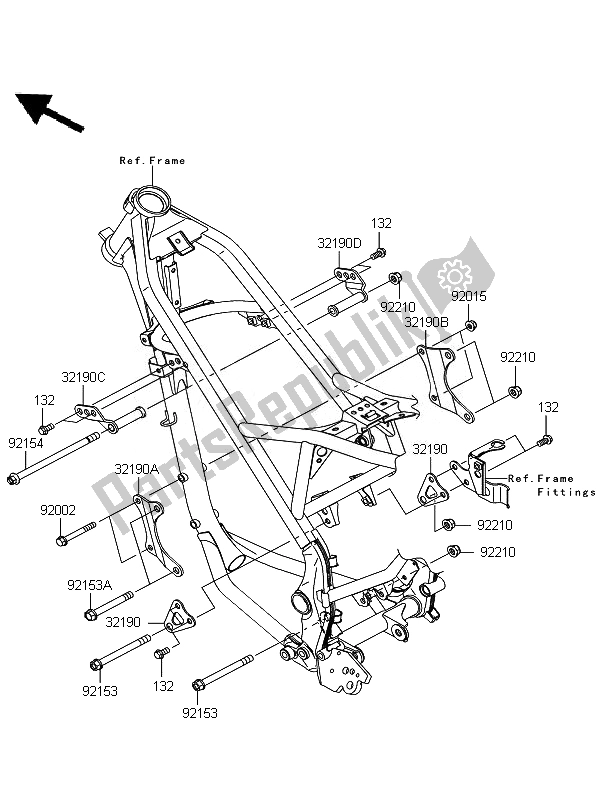 All parts for the Engine Mount of the Kawasaki D Tracker 125 2010