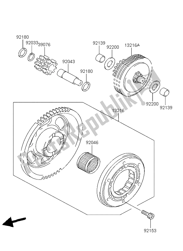 All parts for the Starter Clutch of the Kawasaki KFX 400 2004