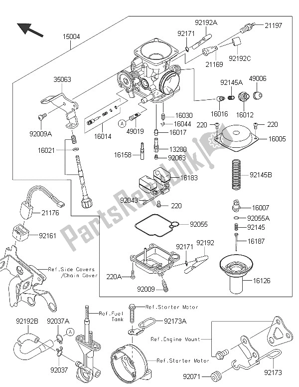 All parts for the Carburetor of the Kawasaki D Tracker 150 2016