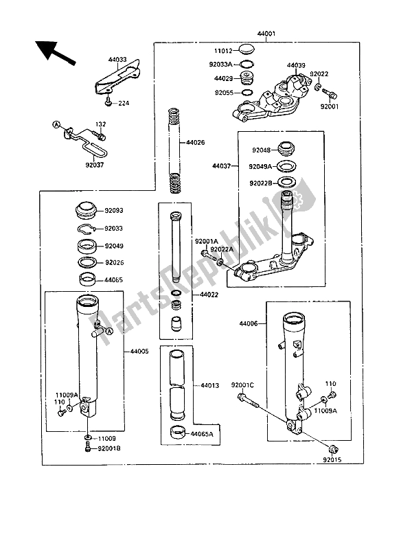 Todas las partes para Tenedor Frontal de Kawasaki EL 250 1989