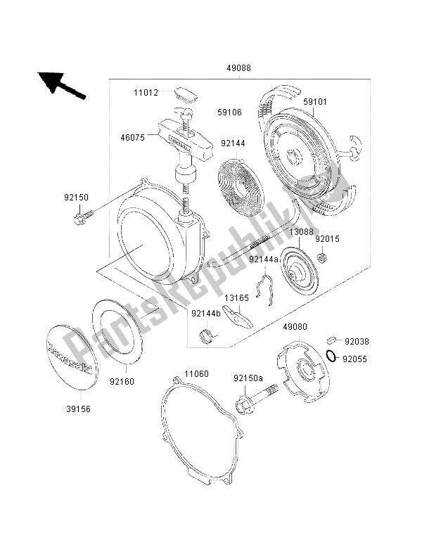 All parts for the Recoil Starter of the Kawasaki KVF 400 2002