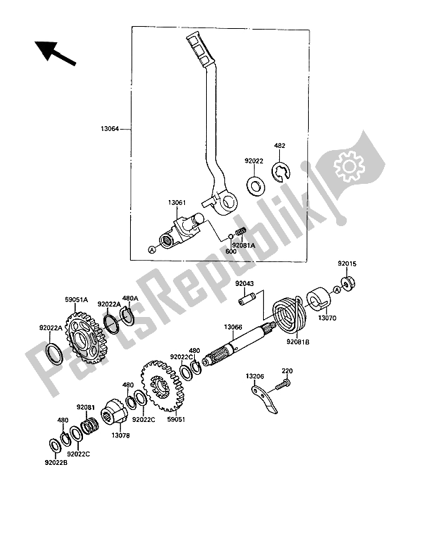 Tutte le parti per il Meccanismo Di Kickstarter del Kawasaki KR 1 2 250 1989