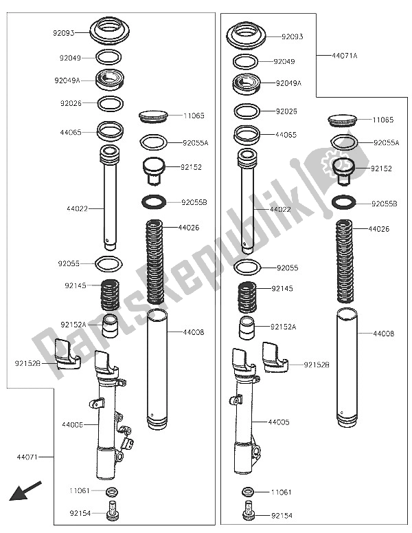 All parts for the Front Fork of the Kawasaki J 125 2016