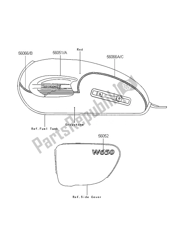 Wszystkie części do Kalkomanie (czerwono-szary) Kawasaki W 650 2005