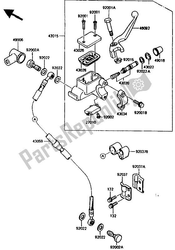 Tutte le parti per il Pompa Freno Anteriore del Kawasaki KMX 200 1988