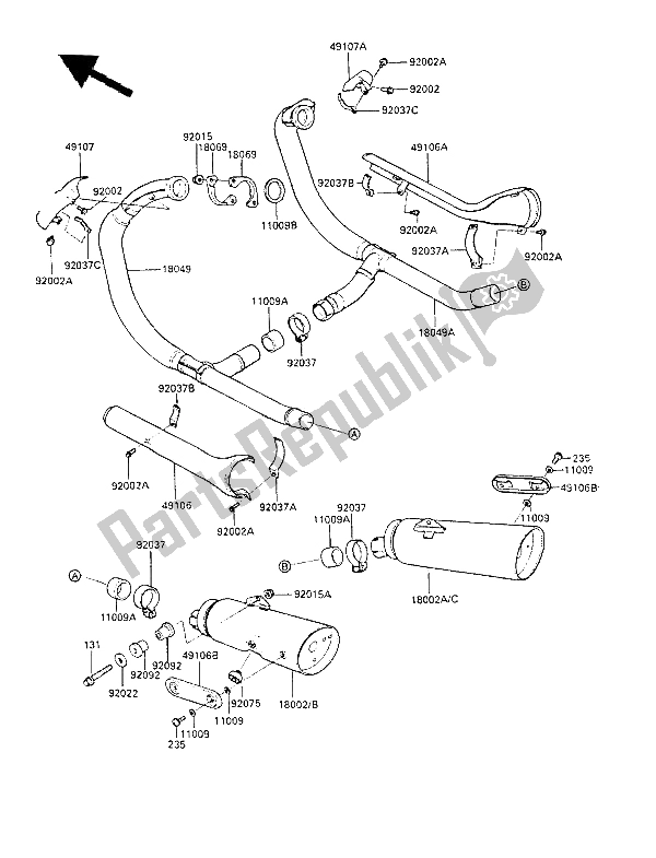 All parts for the Muffler(s) of the Kawasaki LTD 450 1987