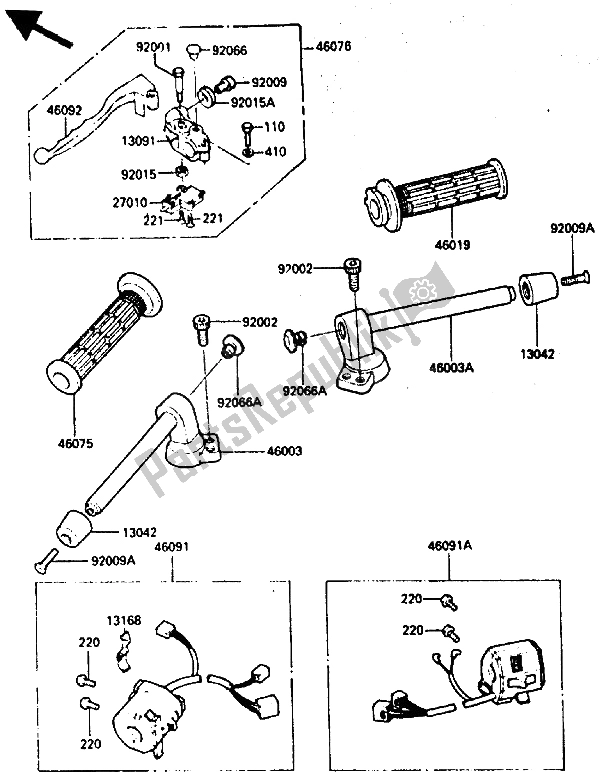 Tutte le parti per il Manubrio del Kawasaki GPZ 600 1985