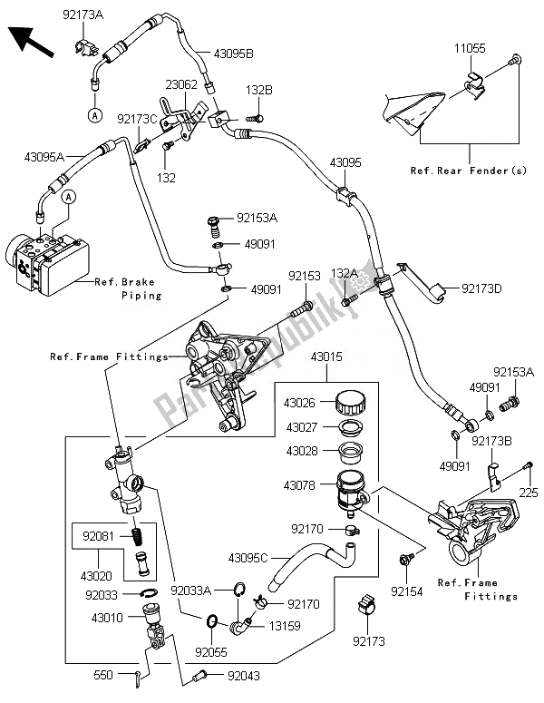 All parts for the Rear Master Cylinder of the Kawasaki ZX 1000 SX ABS 2014