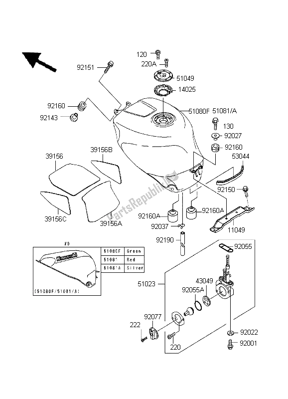 Alle onderdelen voor de Benzinetank van de Kawasaki Ninja ZX 7R 750 1999