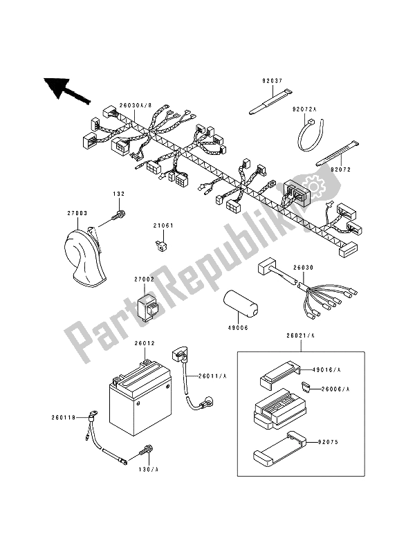 Tutte le parti per il Equipaggiamento Elettrico Del Telaio del Kawasaki Estrella 250 1994