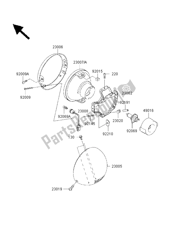 All parts for the Headlight of the Kawasaki VN 1500 Classic Tourer FI 2001