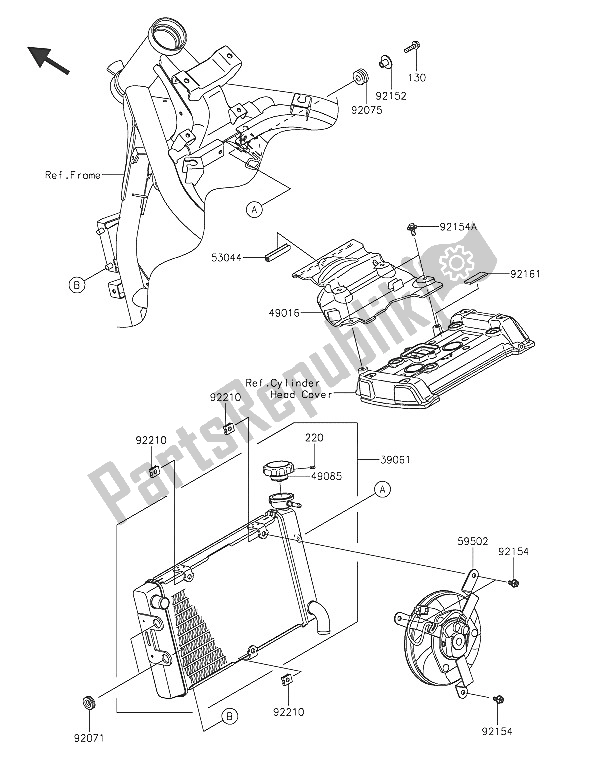 All parts for the Radiator of the Kawasaki Vulcan S 650 2016