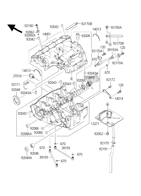 All parts for the Crankcase of the Kawasaki Ninja ZX 6R 600 2003