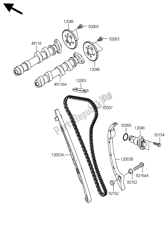 All parts for the Camshaft & Tensioner of the Kawasaki ER 6N 650 2012