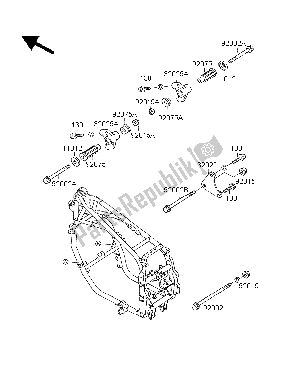 Wszystkie części do Okucia Ramy Kawasaki GPX 600R 1996