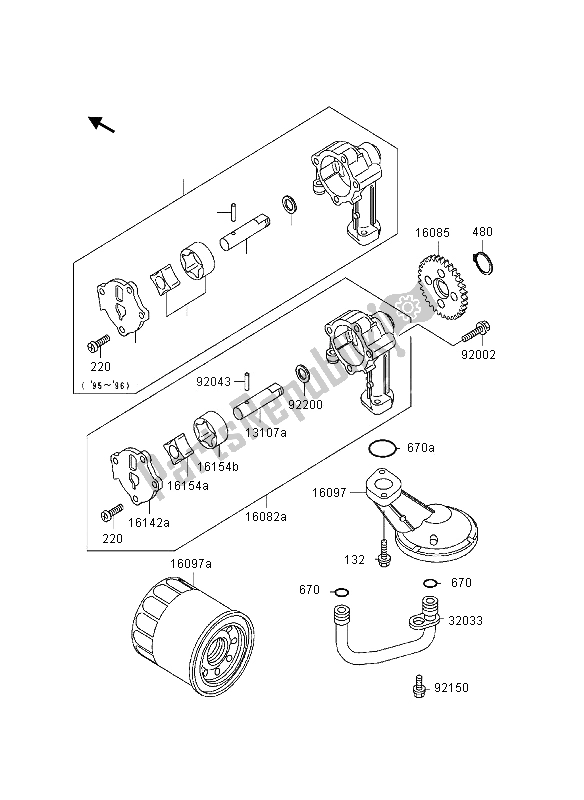 Alle onderdelen voor de Oliepomp van de Kawasaki KLE 500 1997