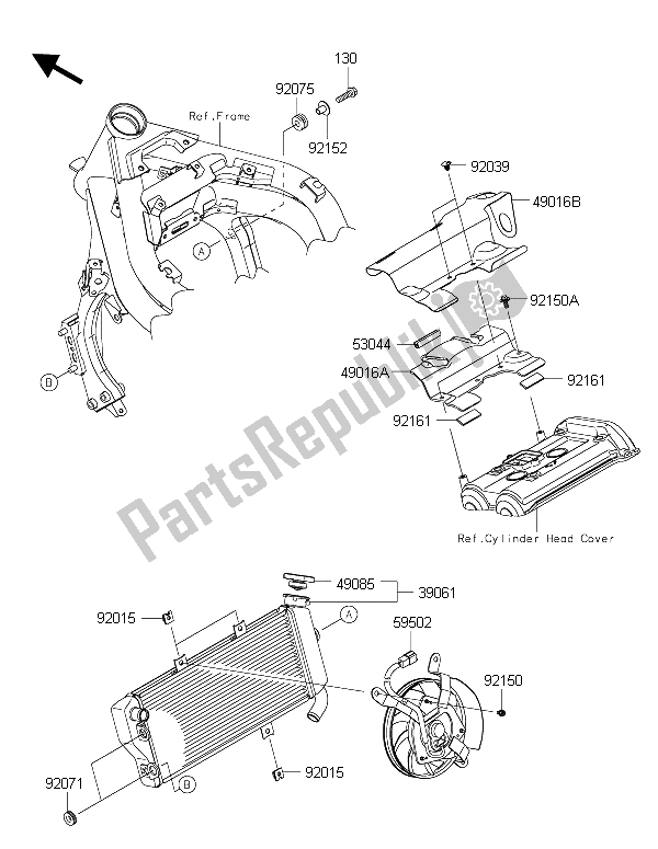 All parts for the Radiator of the Kawasaki ER 6N ABS 650 2015