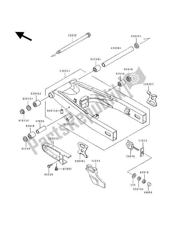 All parts for the Swingarm of the Kawasaki KLE 500 1992