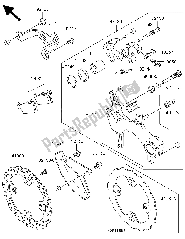 Tutte le parti per il Freno Posteriore del Kawasaki KX 250F 2009