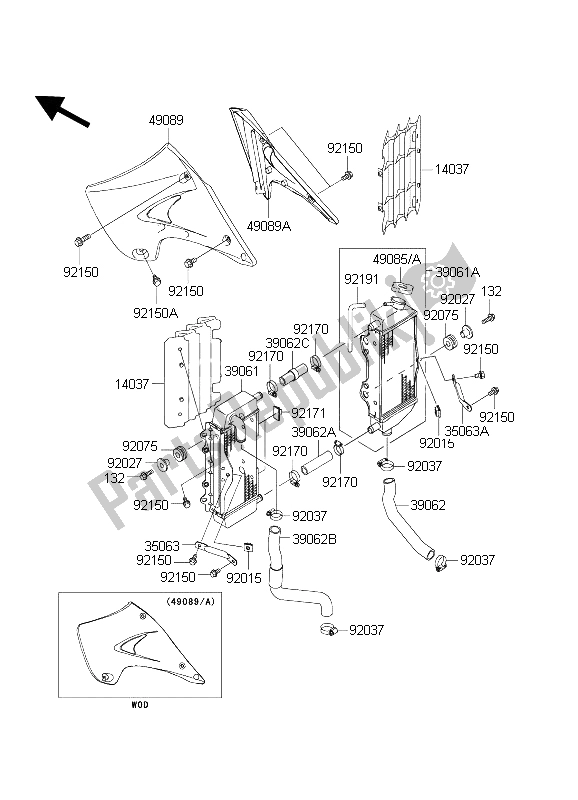 Toutes les pièces pour le Radiateur du Kawasaki KX 125 2004