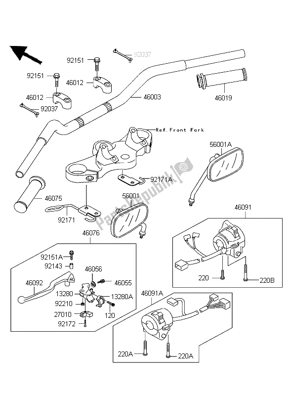 All parts for the Handle Bar of the Kawasaki W 650 2004