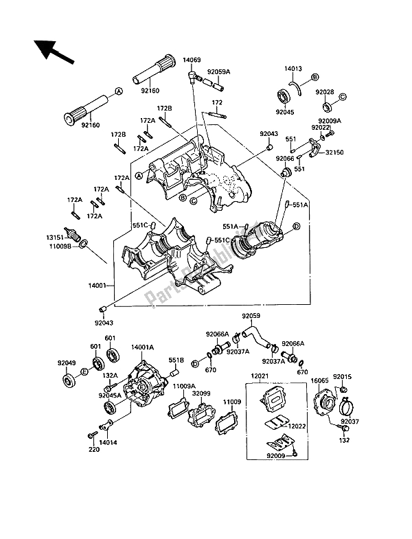 Tutte le parti per il Carter del Kawasaki KR 1 2 250 1989