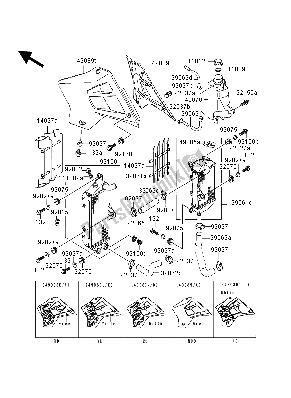 All parts for the Radiator of the Kawasaki KDX 200 1999