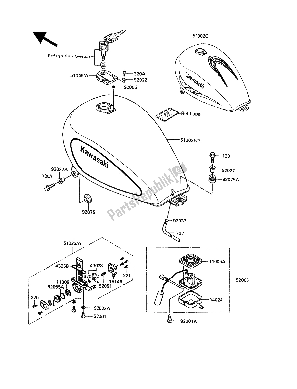 All parts for the Fuel Tank of the Kawasaki VN 750 Twin 1987