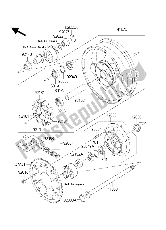 All parts for the Rear Hub of the Kawasaki ZRX 1200 2004