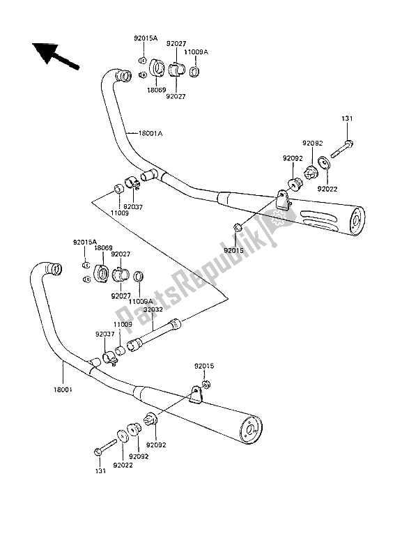 Todas as partes de Silencioso (s) do Kawasaki GPZ 305 Belt Drive 1988