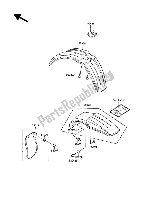 Tutte le parti per il Parabordi del Kawasaki KX 80 1988