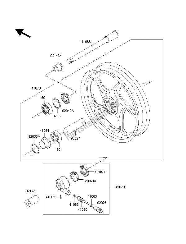 All parts for the Front Hub of the Kawasaki 1000 GTR 1997