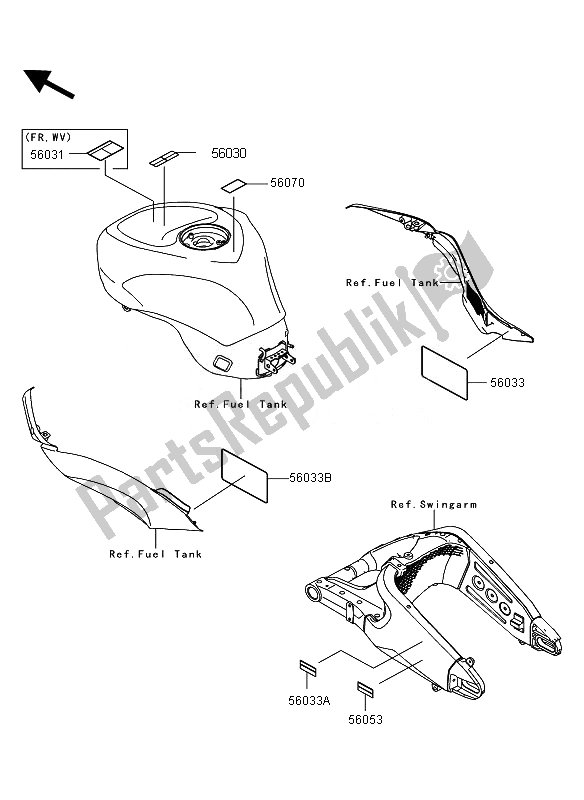 All parts for the Labels of the Kawasaki Ninja ZX 6R 600 2010