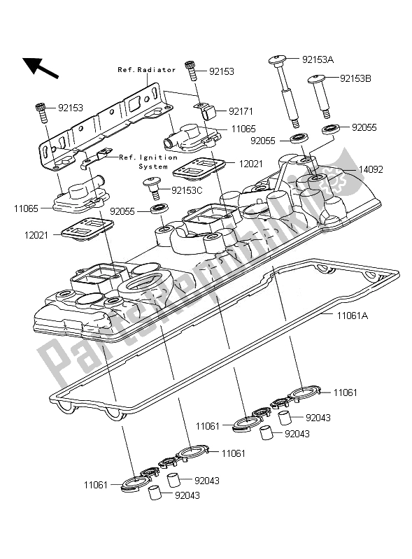 Alle onderdelen voor de Kleppendeksel van de Kawasaki 1400 GTR ABS 2010