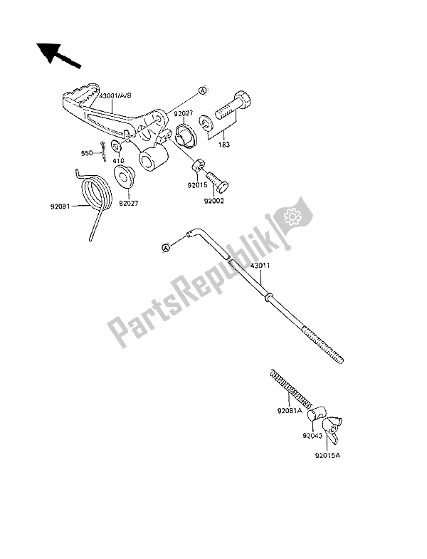 All parts for the Brake Pedal of the Kawasaki KX 60 1986