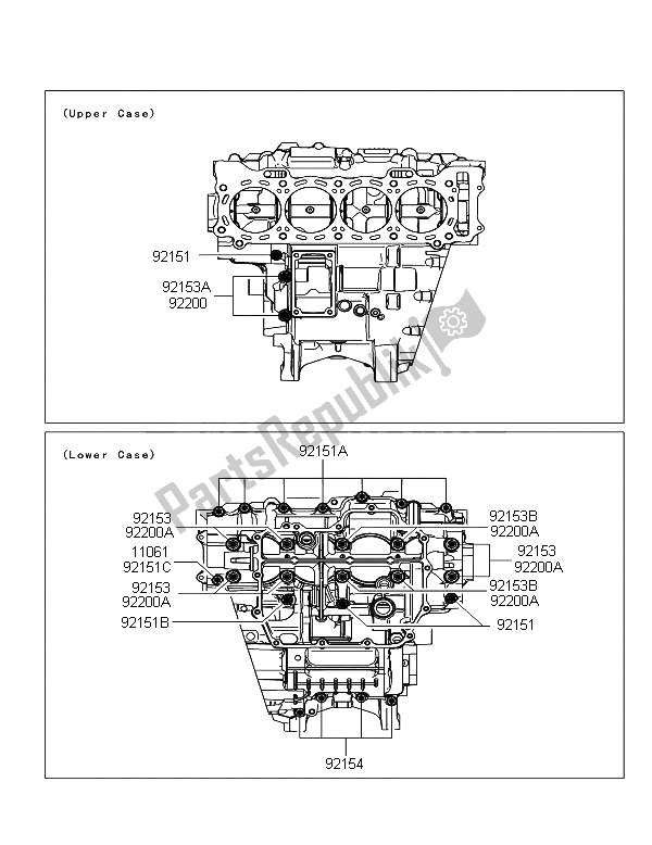 All parts for the Crankcase Bolt Pattern of the Kawasaki Ninja ZX 10R 1000 2012