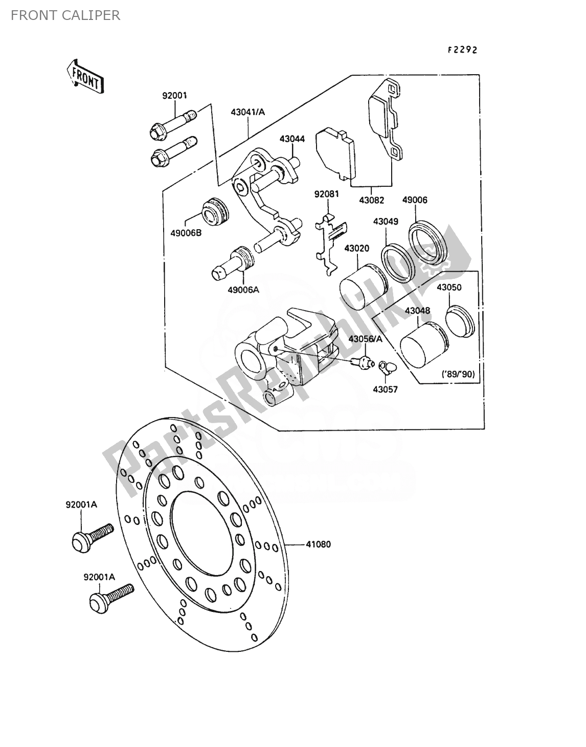 Todas as partes de Compasso De Calibre Frontal do Kawasaki AR 50 1989