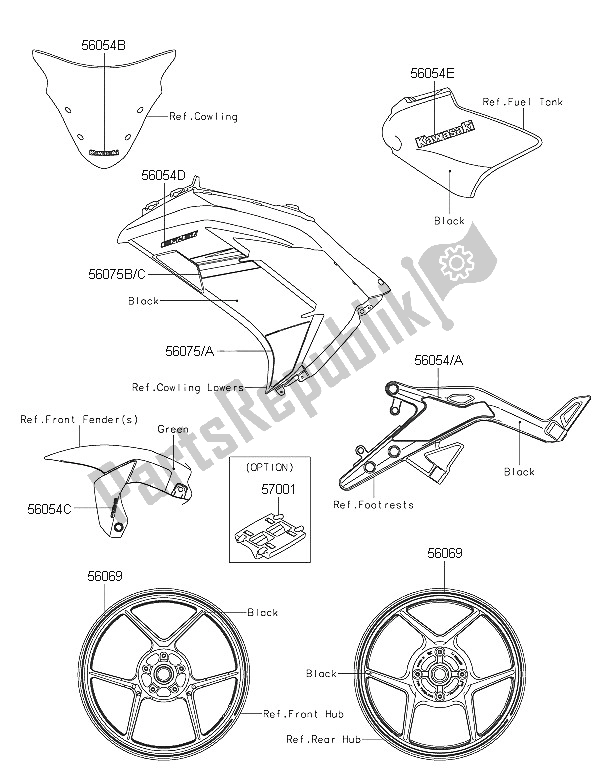Alle onderdelen voor de Stickers (groen) van de Kawasaki ER 6F ABS 650 2016