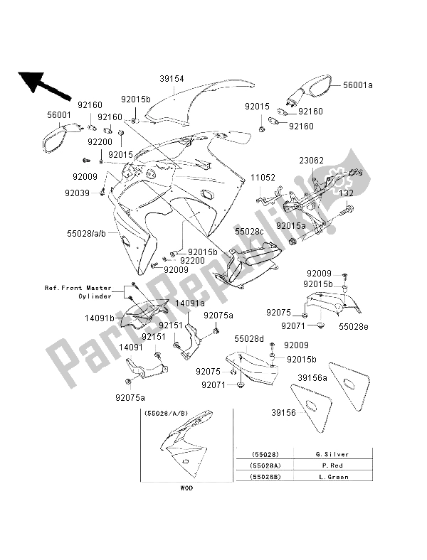 Toutes les pièces pour le Capot du Kawasaki Ninja ZX 6R 600 2002