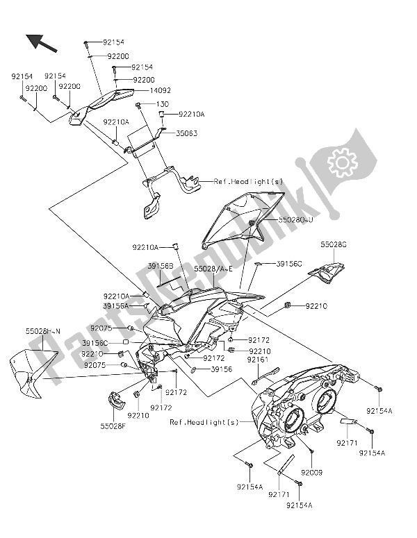 All parts for the Cowling of the Kawasaki Z 800 ABS 2016