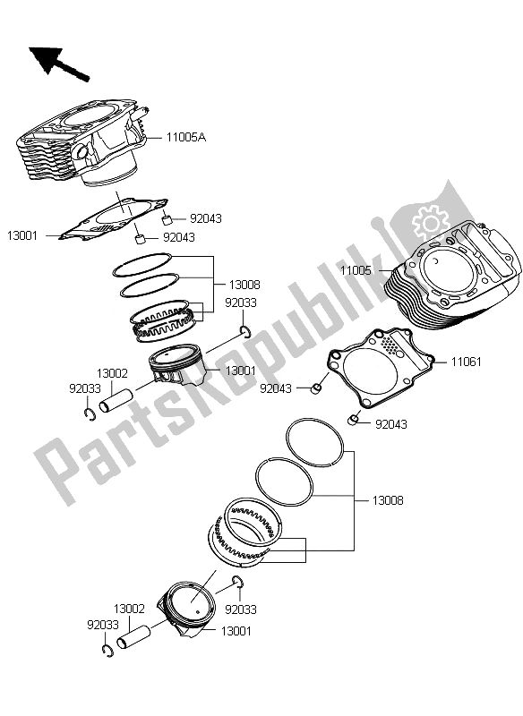 Tutte le parti per il Cilindro E Pistoni del Kawasaki VN 900 Custom 2011